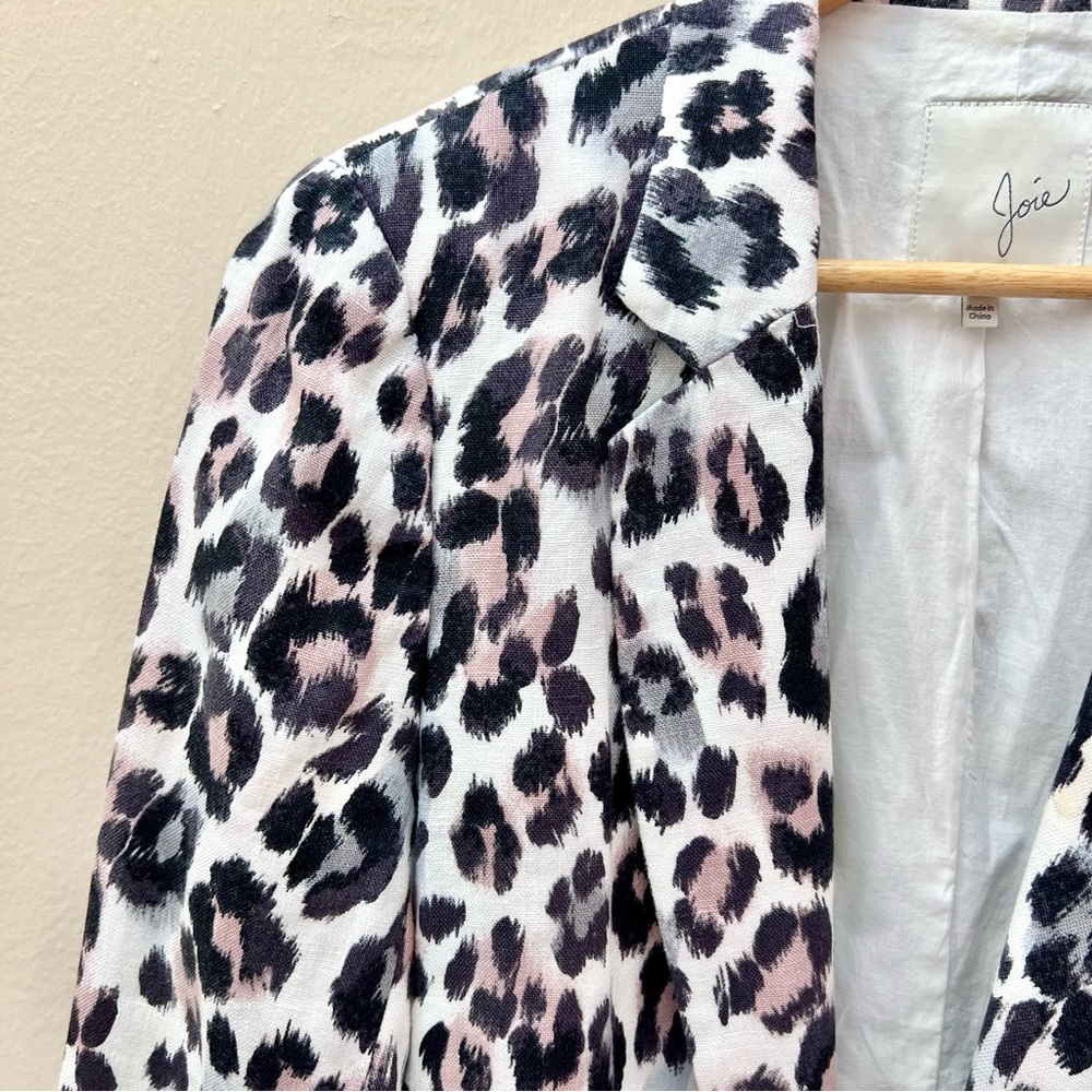 Joie Leopard Linen Blazer Jacket - Picture 2 of 9